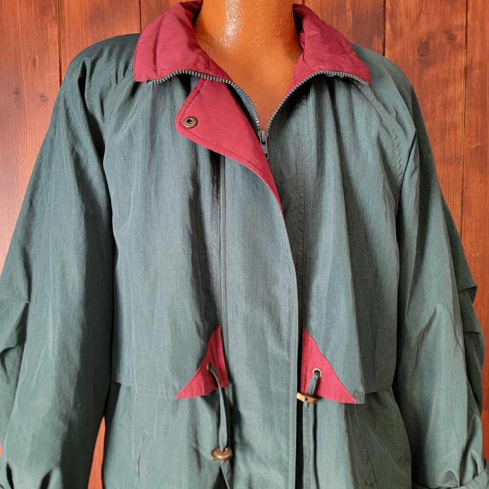 Vintage‎ Fleet Street Men L All-Weather Rain Jacket Green Burgundy 80s 90s Lined